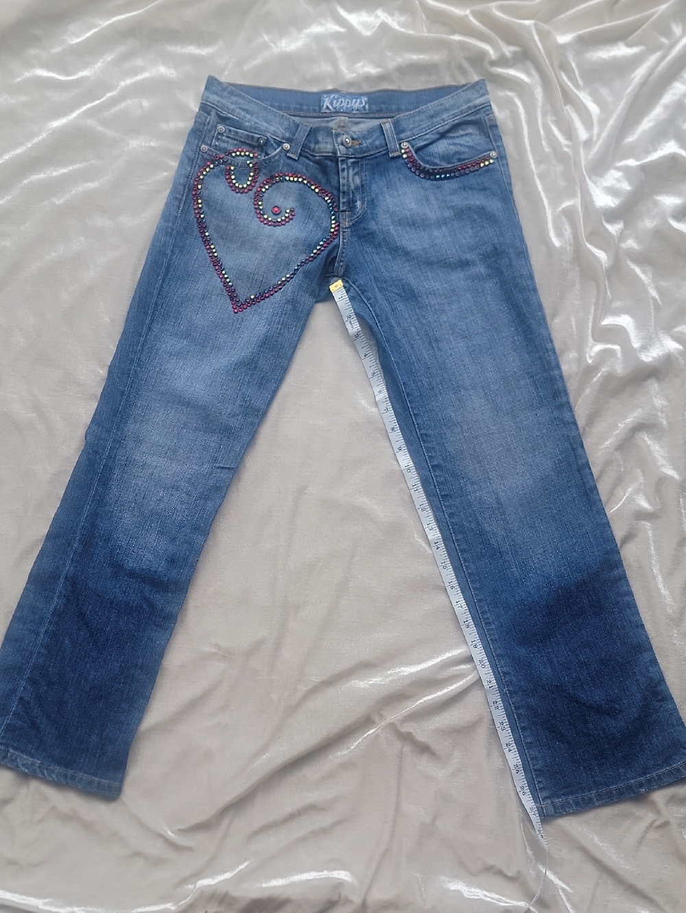 Kippys Denim Bootcut Jeans with Rhinestone Heart Detail